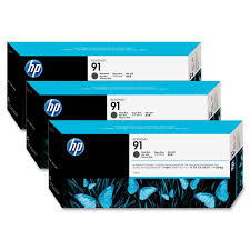 Original Genuine HP 91 Tri-Pack Matte Black (C9480A) Ink Cartridge 775ml x 3 for Designjet Z6100ps, Z6100