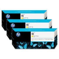 Original Genuine HP 91 Tri-Pack Yellow (C9485A) Ink Cartridge 775ml x 3 for Designjet Z6100ps, Z6100