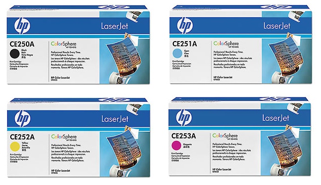 Original Genuine HP CE250A, CE251A, CE252A, CE253A Printer Toner for HP Color LaserJet CP3525dn CP3525n CM3530fs CM3530 Multifunction Printer