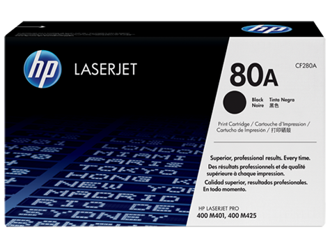 Original HP 80A Black LaserJet Toner Cartridge (CF280A) for M401/M425 (2,700pgs)